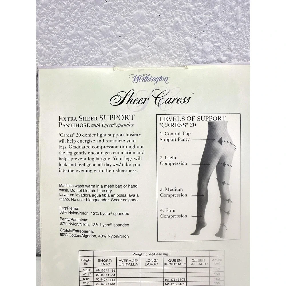 Sheer Caress JC Penney Sheer Support Pantyhose Bone QUEEN TALL Worthington